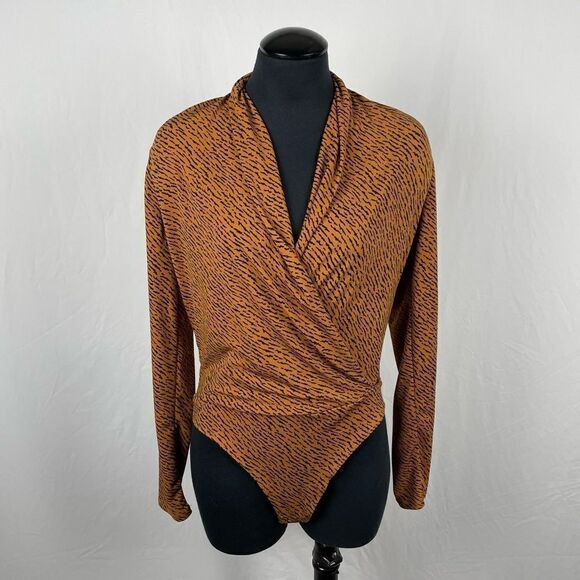 Banana Republic NWT Brown Zebra Desenli Kruvaze Bodysuit - Women’s M - Picture 5 of 8